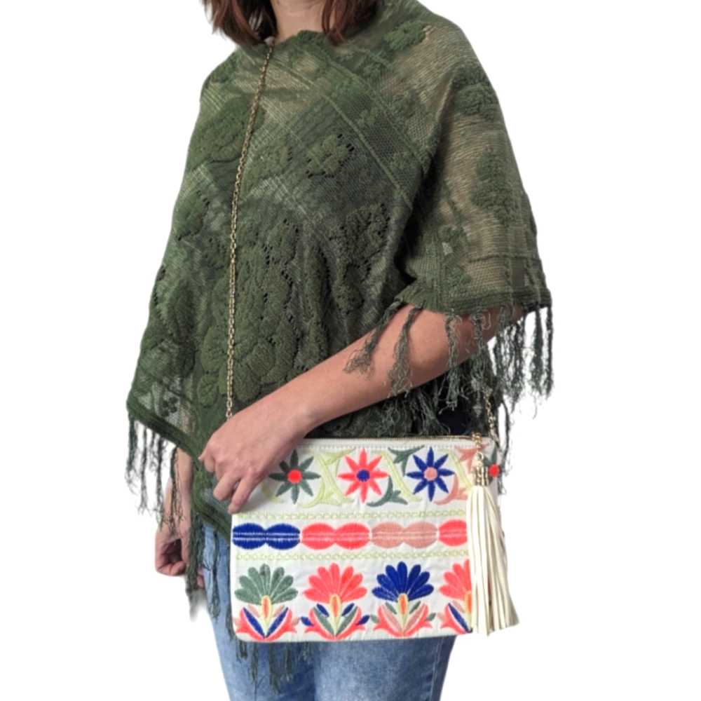 VIETA FASHION Multicolor Mexican Floral Embroidered Clutch W Chain Strap ~ NWT